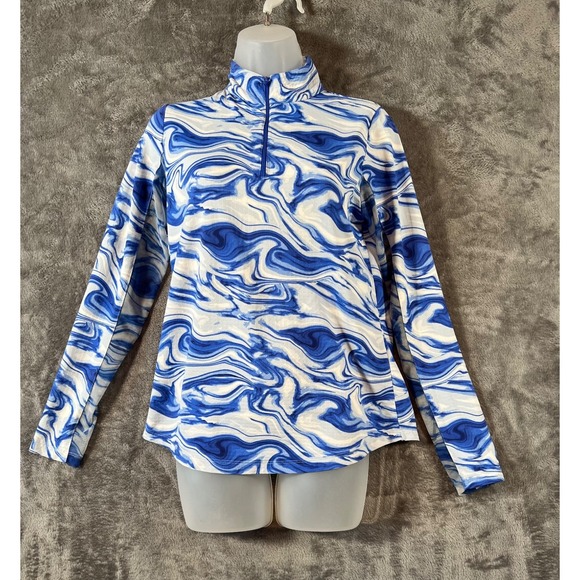 Ibkul 1/4 Zip UPF50+ Sun Shirt Pullover Womens Small Blue Devin Marble Swirl - Picture 2 of 9